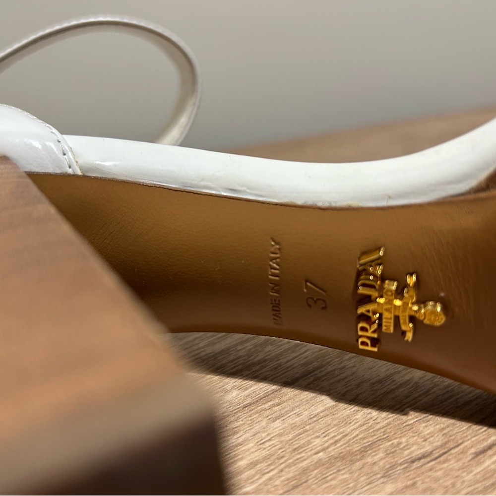 Prada Block Heel White Sandals - Picture 6 of 9